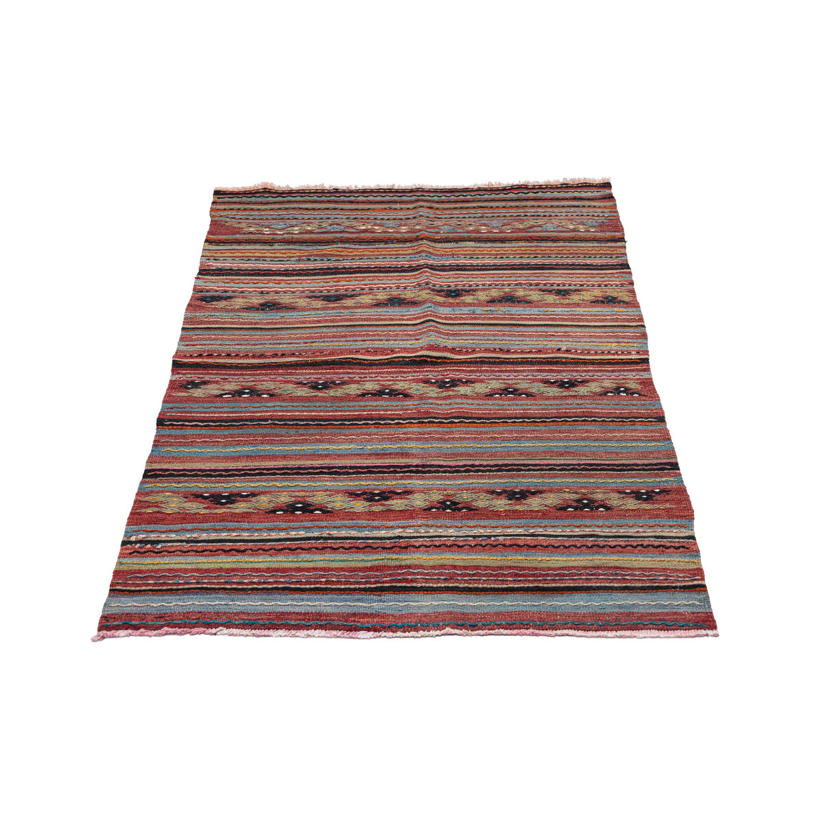 - (3'3'' x 5'6'') Handmade Striped Kilim Rug