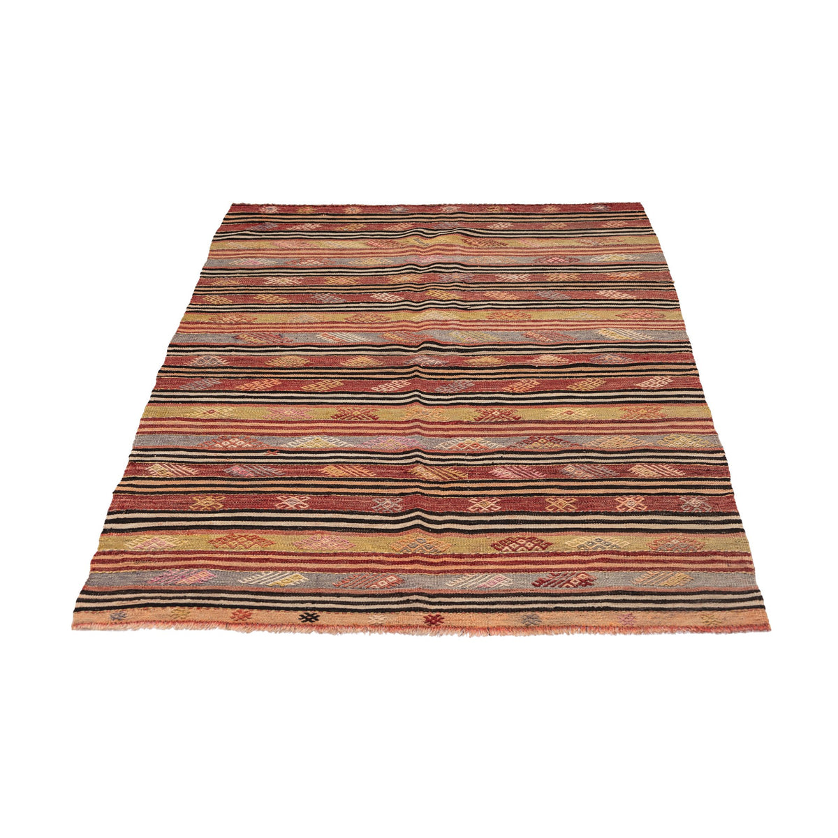 - (3'7'' x 5'5'') Handmade Striped Kilim Rug