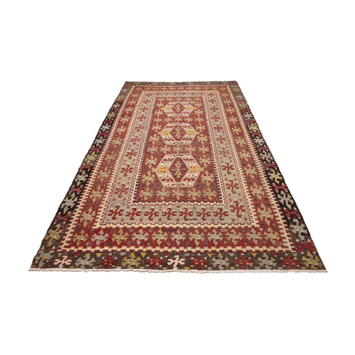 - (5'4'' x 10'5'') Vintage Turkish Kilim