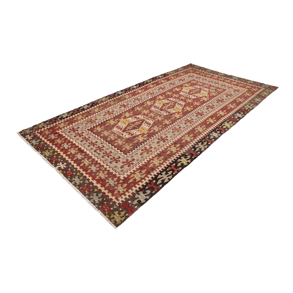 - (5'4'' x 10'5'') Vintage Turkish Kilim