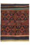 Decorative rug with intricate patterns and color stripes 