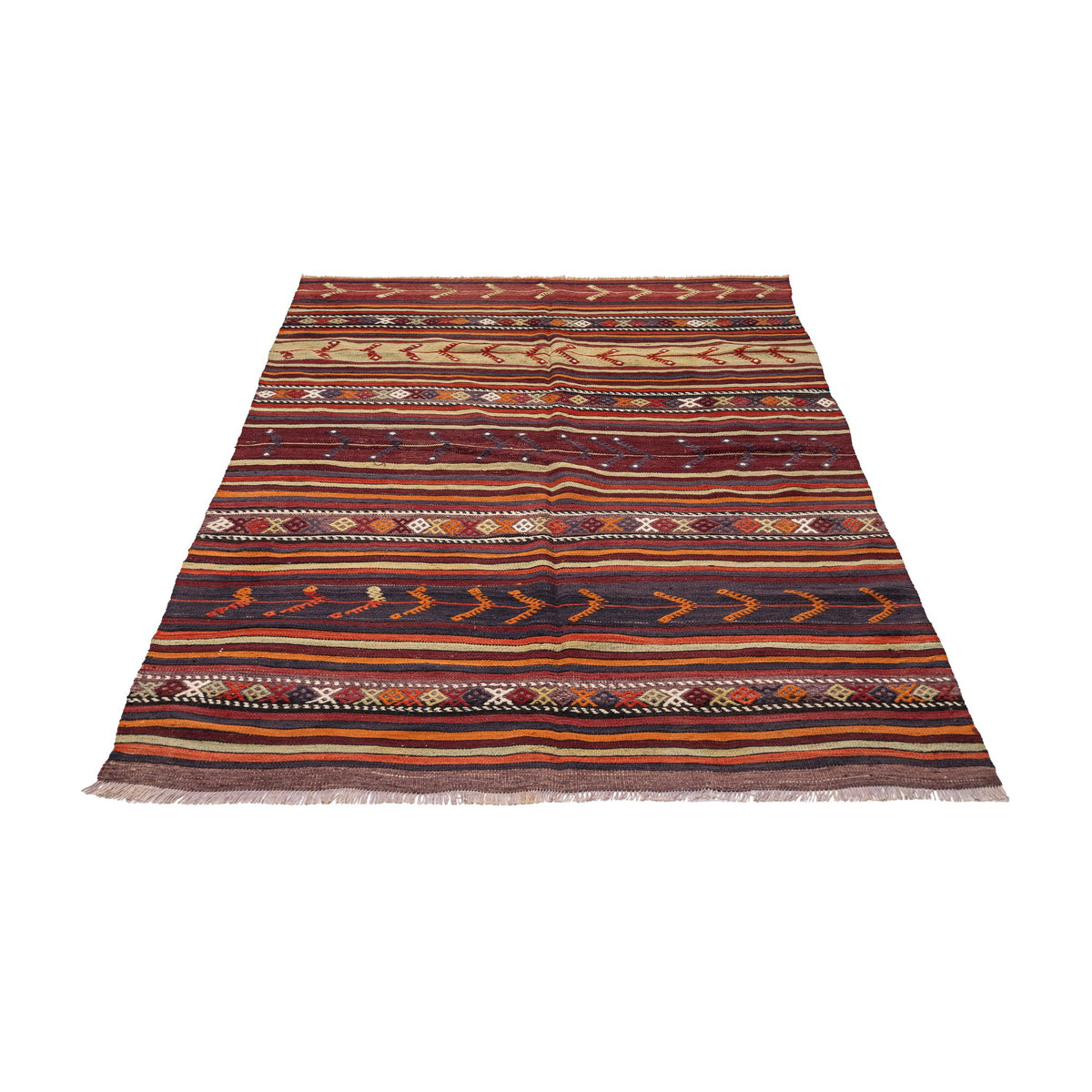 - (4'7'' x 6'9'') Handmade Striped Kilim Rug