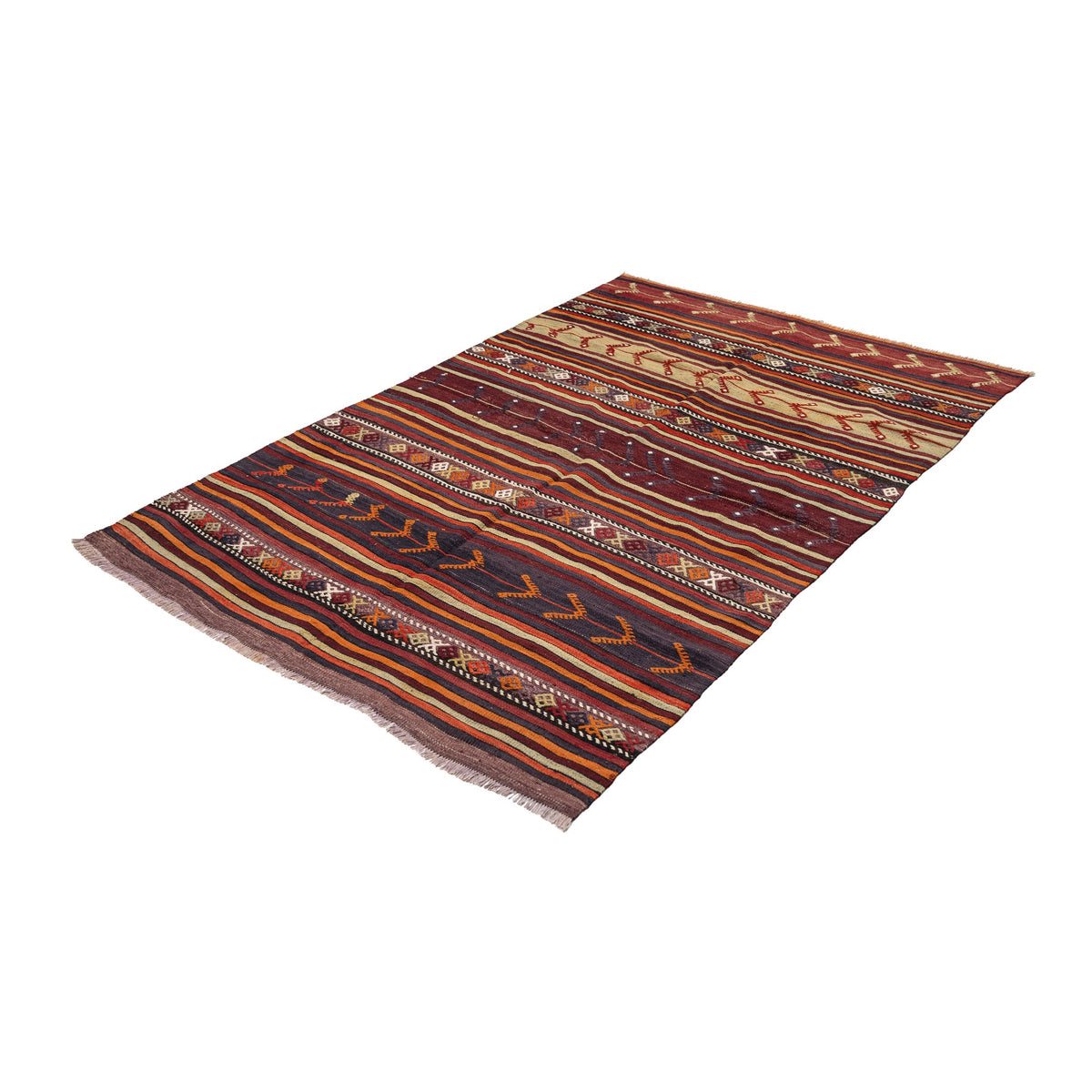 - (4'7'' x 6'9'') Handmade Striped Kilim Rug