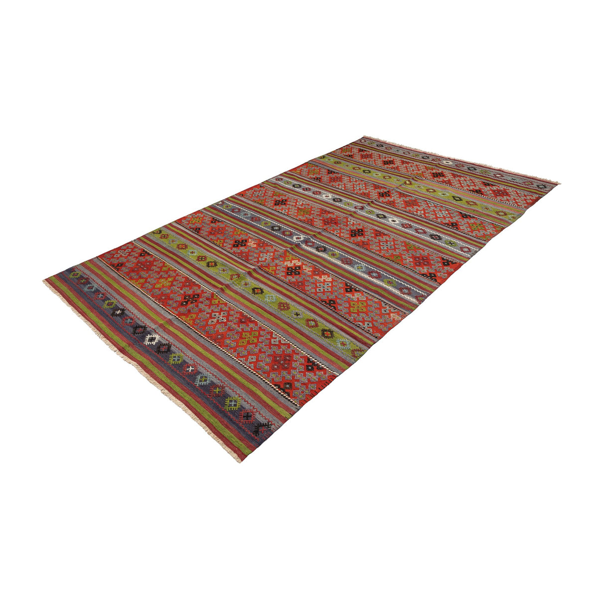 - (5'4'' x 9'6'') Handmade Tribal Kilim Rug