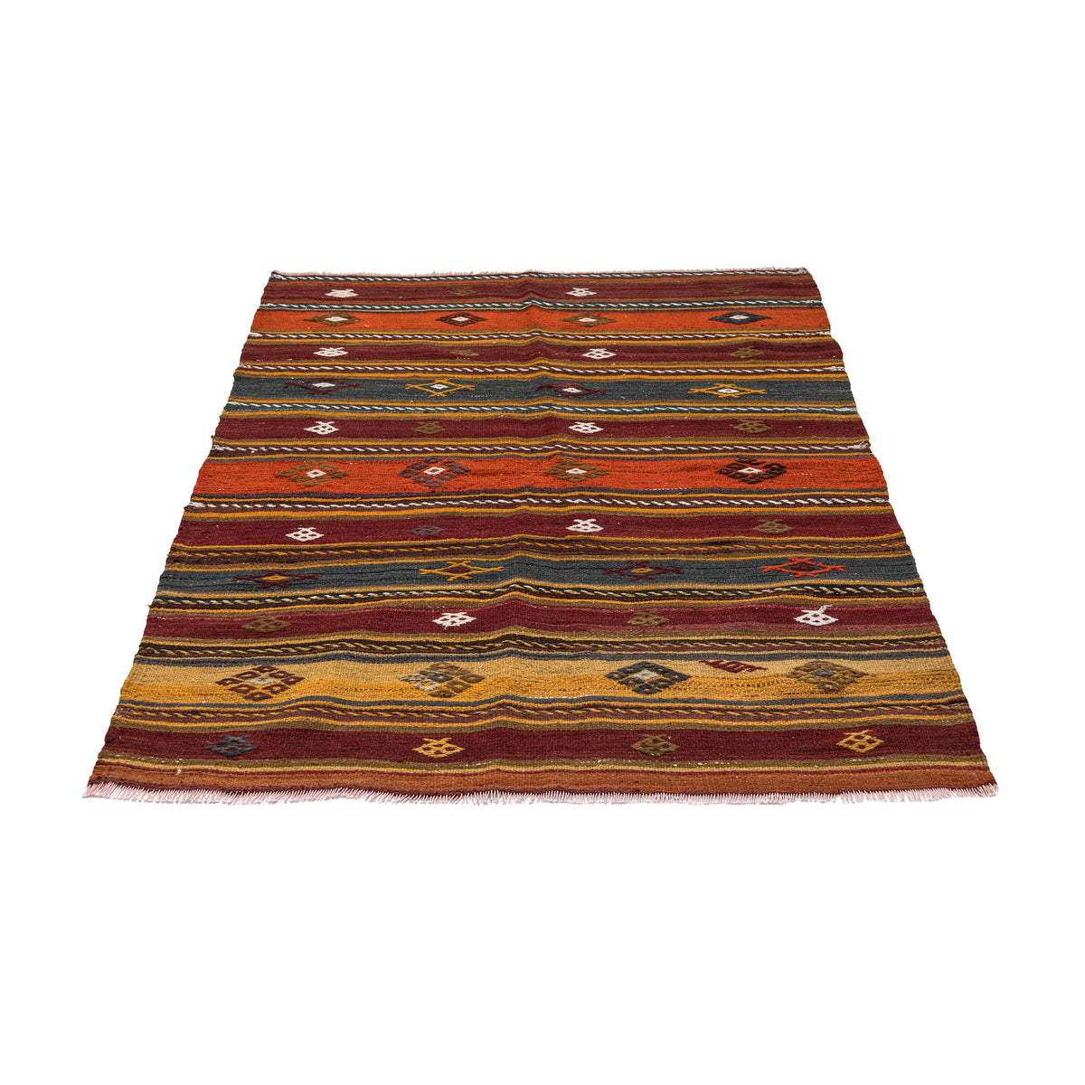 - (3'8'' x 5'3'') Handmade Striped Kilim Rug