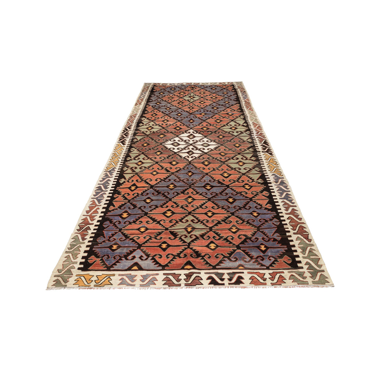 - (5'5'' x 12'6'') Vintage Turkish Kilim