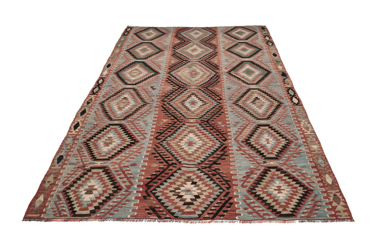 (5'4'' x 9'2'') Wool Flatweave Handwoven Geometric Kilim Rugs