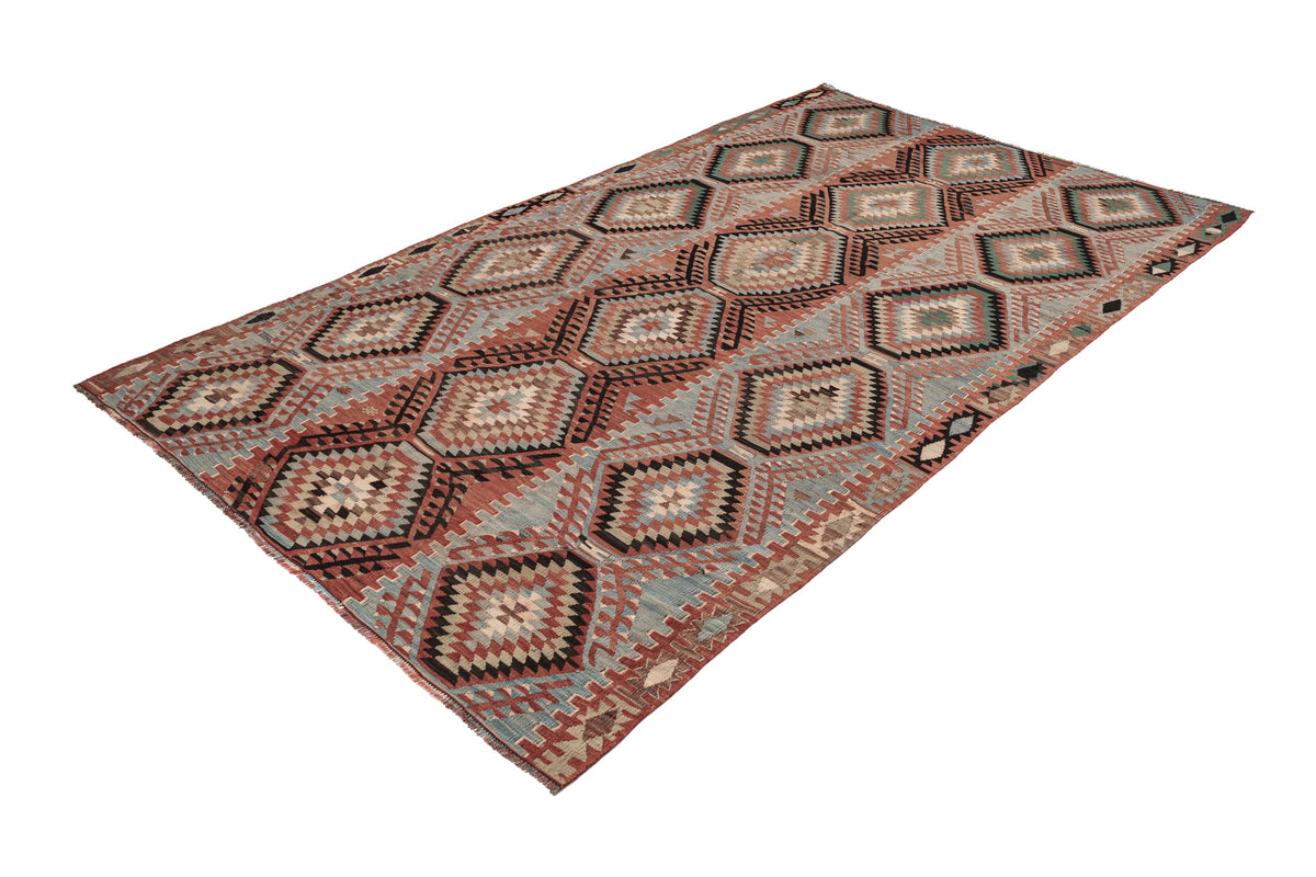 (5'4'' x 9'2'') Wool Flatweave Handwoven Geometric Kilim Rugs