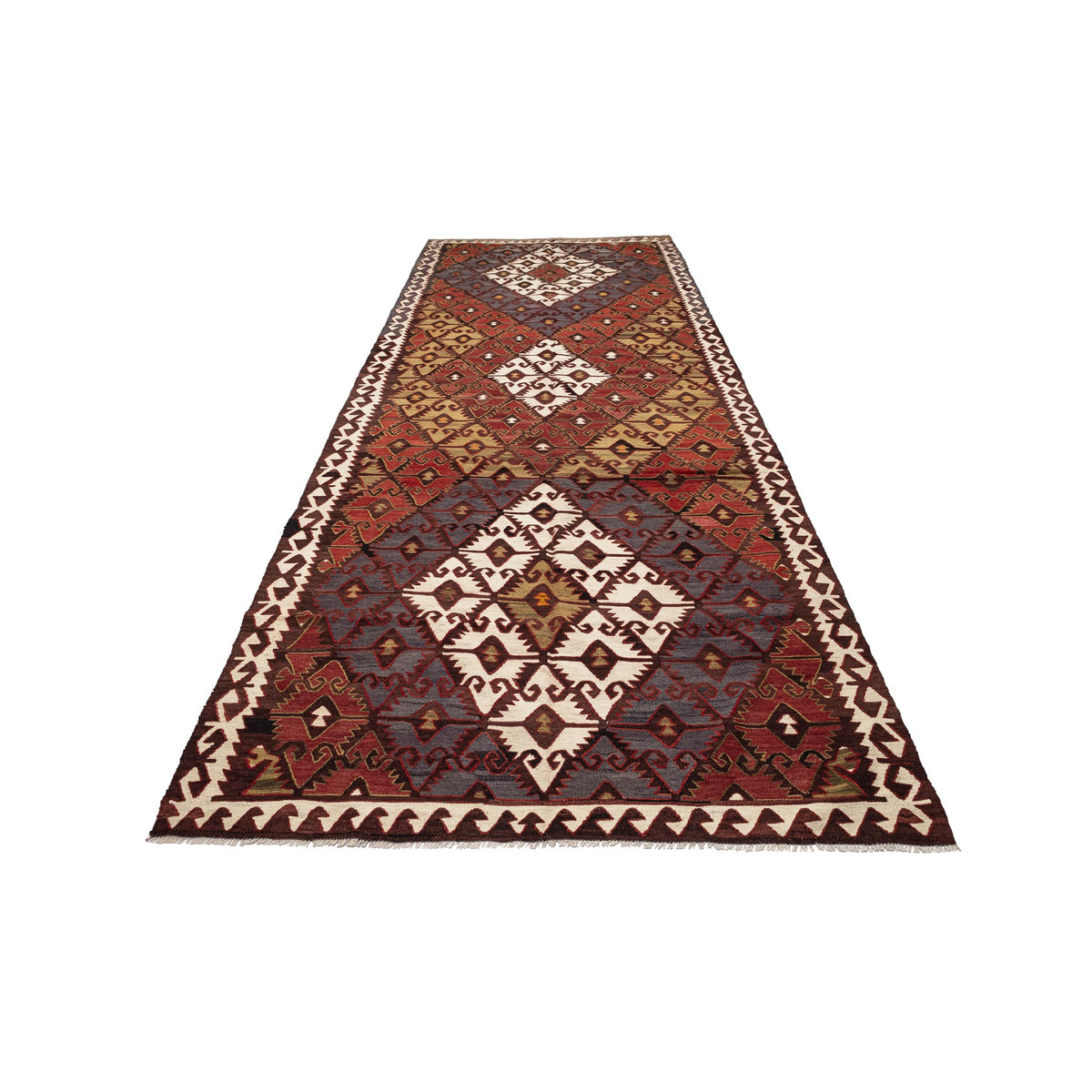 - (5'2'' x 12'11'') Vintage Turkish Kilim