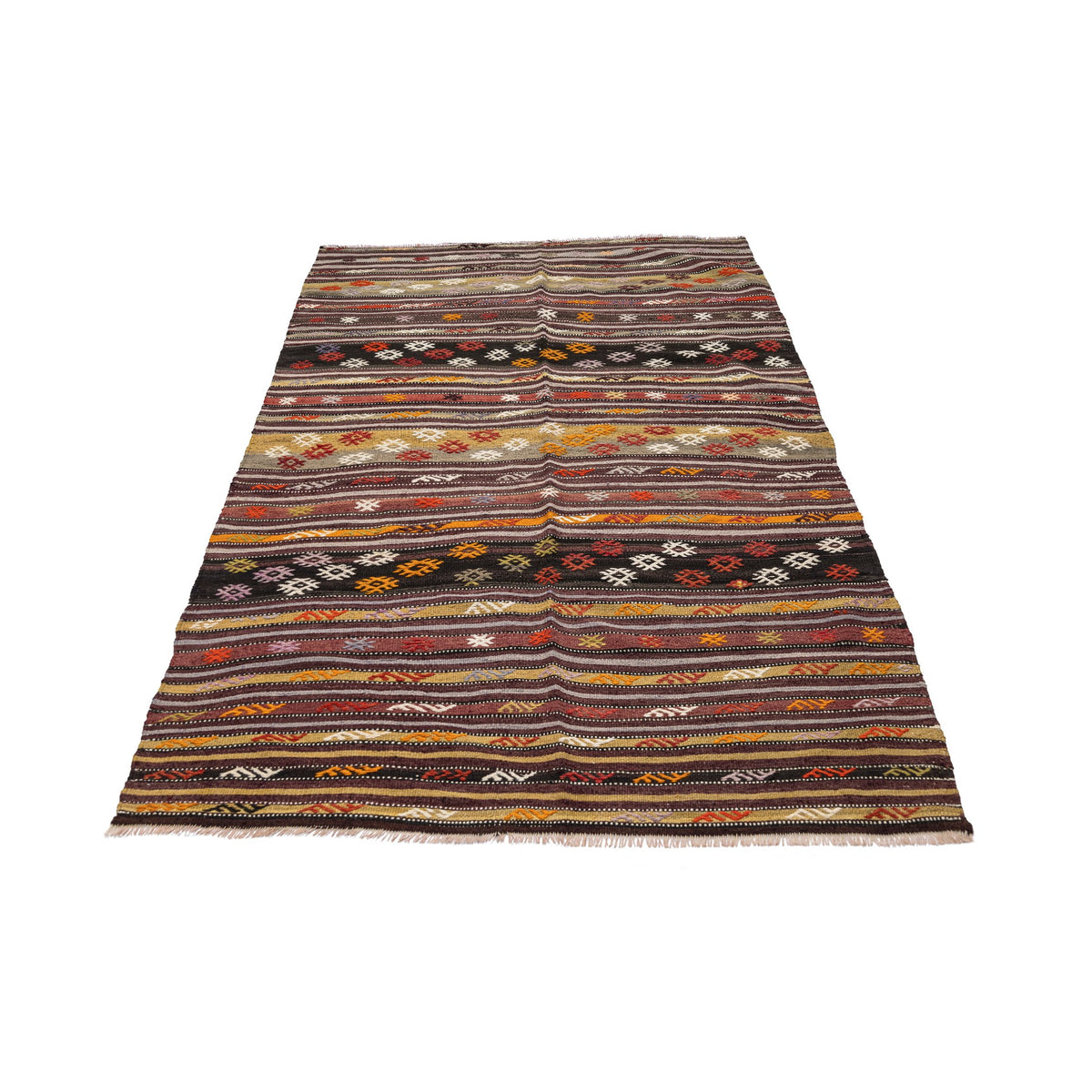 - (4'2'' x 7'6'') Vintage Striped Kilim Rug