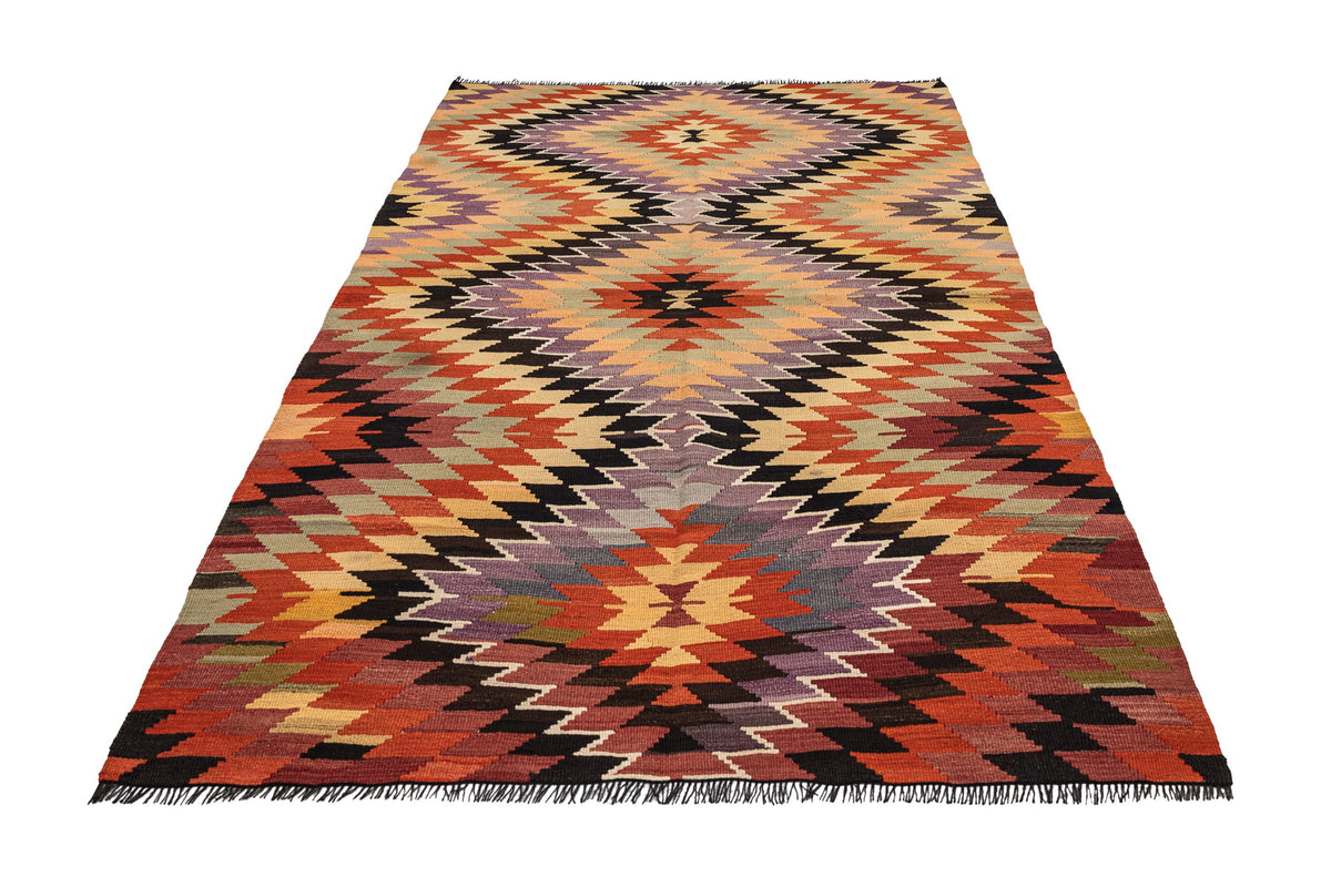 (5'4'' x 8'10'') Wool Flatweave Handwoven Geometric Kilim Rugs