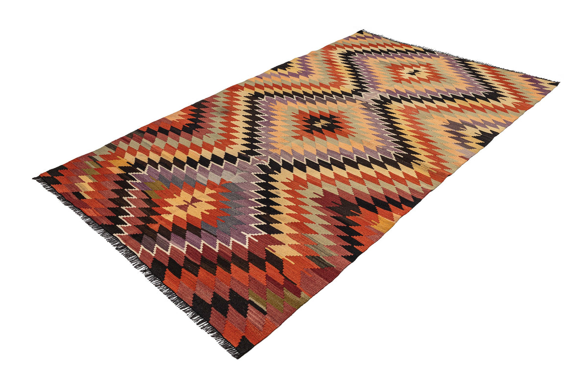 (5'4'' x 8'10'') Wool Flatweave Handwoven Geometric Kilim Rugs