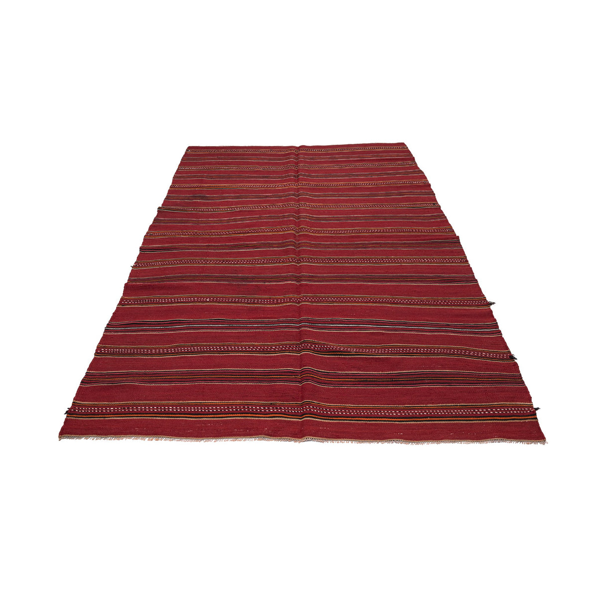 - (5' x 8'10'') Vintage Red Striped Kilim Rug