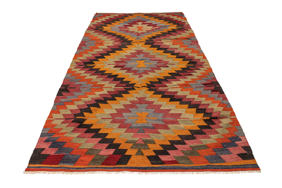 (5'3'' x 10'7'') Wool Flatweave Handwoven Geometric Kilim Rugs