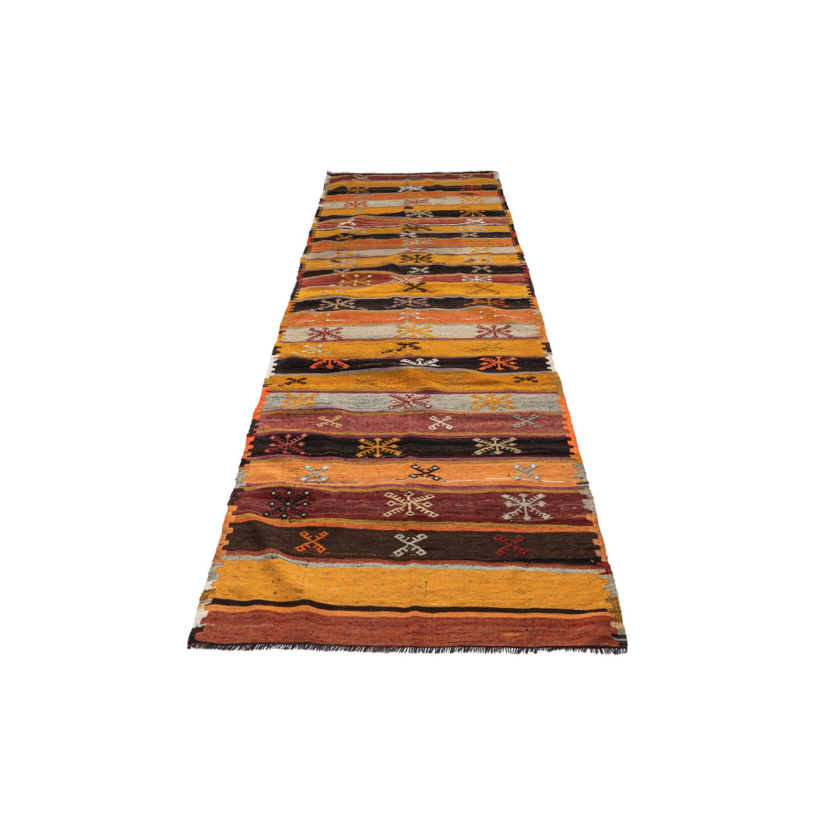 - (3'10'' x 12'7'') Vintage Turkish Kilim Runner