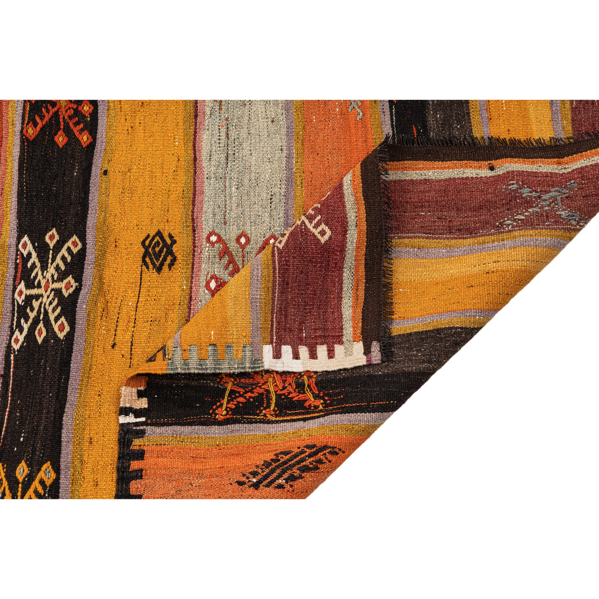 - (3'10'' x 12'7'') Vintage Turkish Kilim Runner