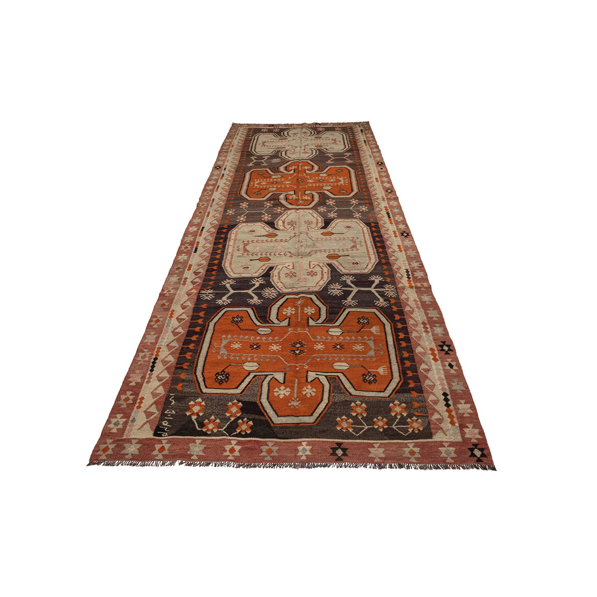 Authentic Flatweave Neutral Kilim Runner Rug