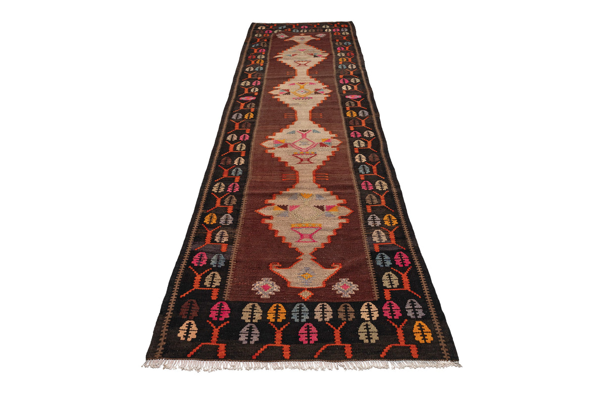 (3'4'' x 11'10'') Handwoven Ethnic Kilim Runner Rug