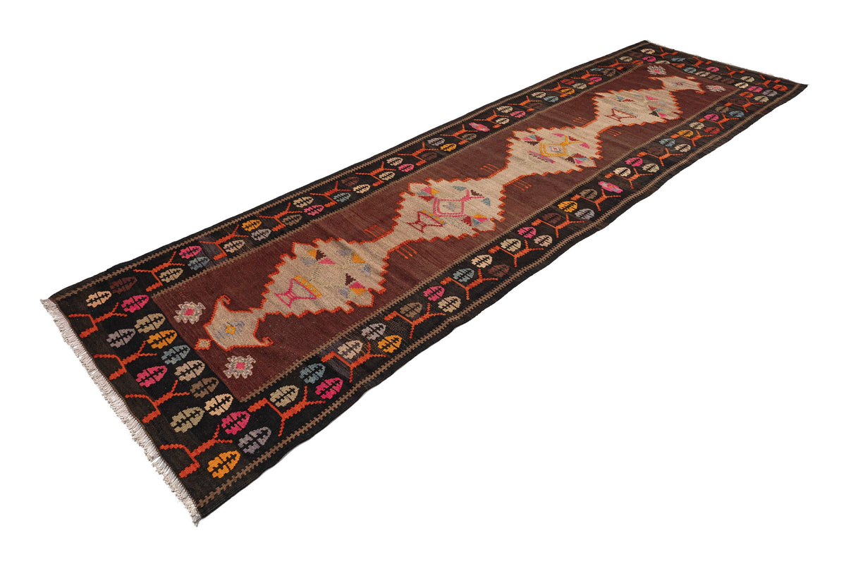 (3'4'' x 11'10'') Handwoven Ethnic Kilim Runner Rug