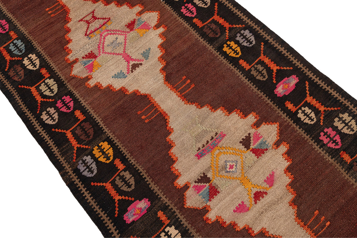 (3'4'' x 11'10'') Handwoven Ethnic Kilim Runner Rug