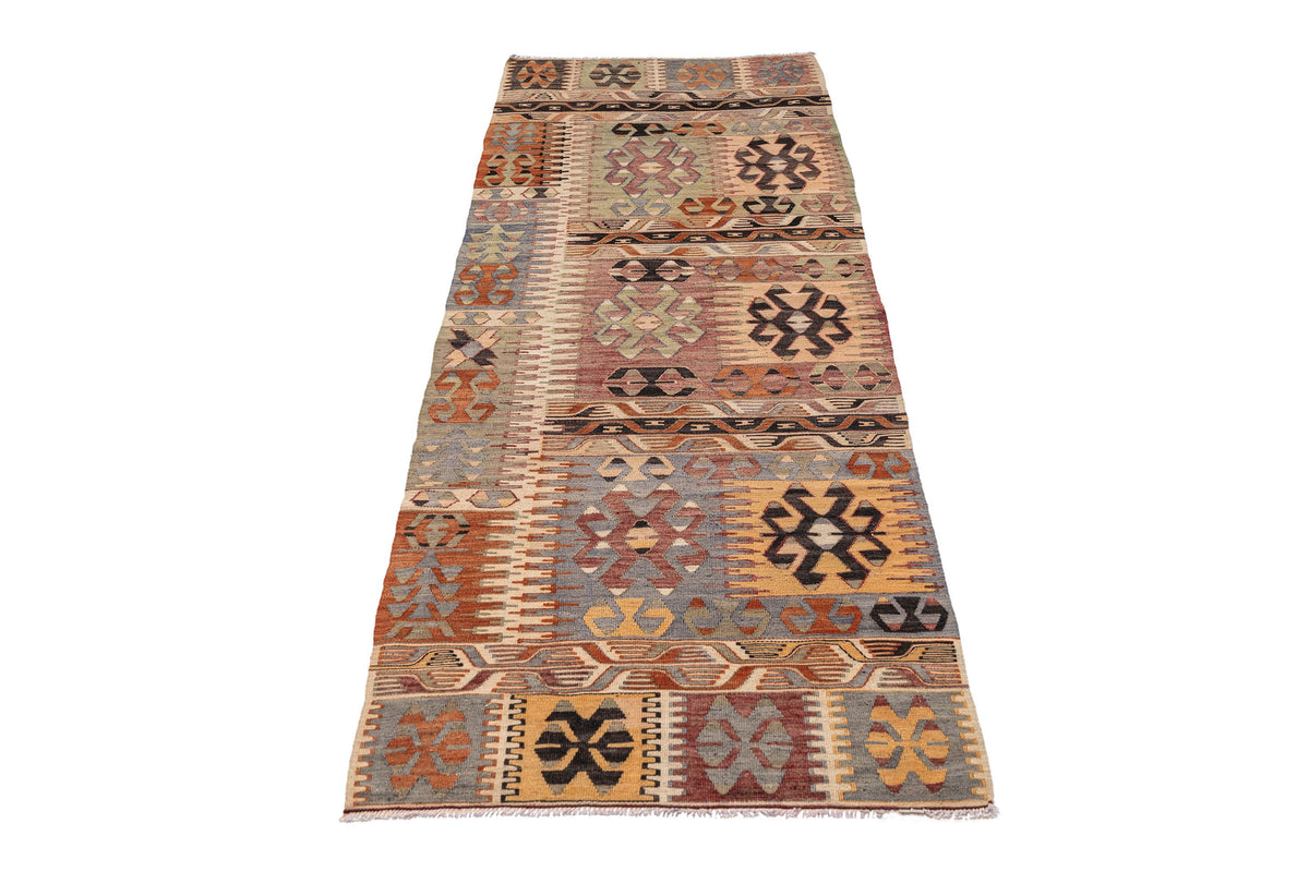 (2'7'' x 7'1'') Handwoven Neutral Ethnic Kilim Runner Rug