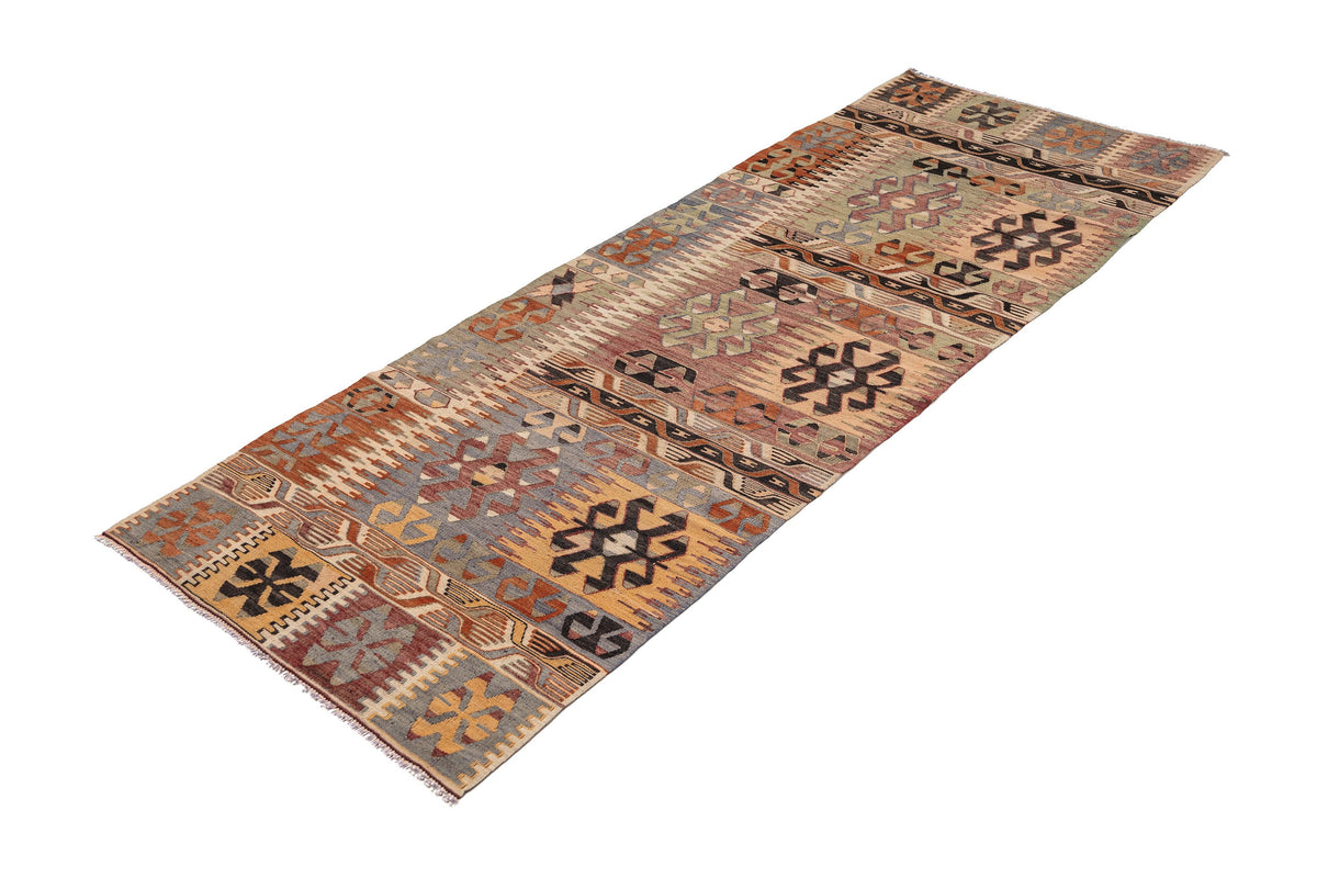 (2'7'' x 7'1'') Handwoven Neutral Ethnic Kilim Runner Rug