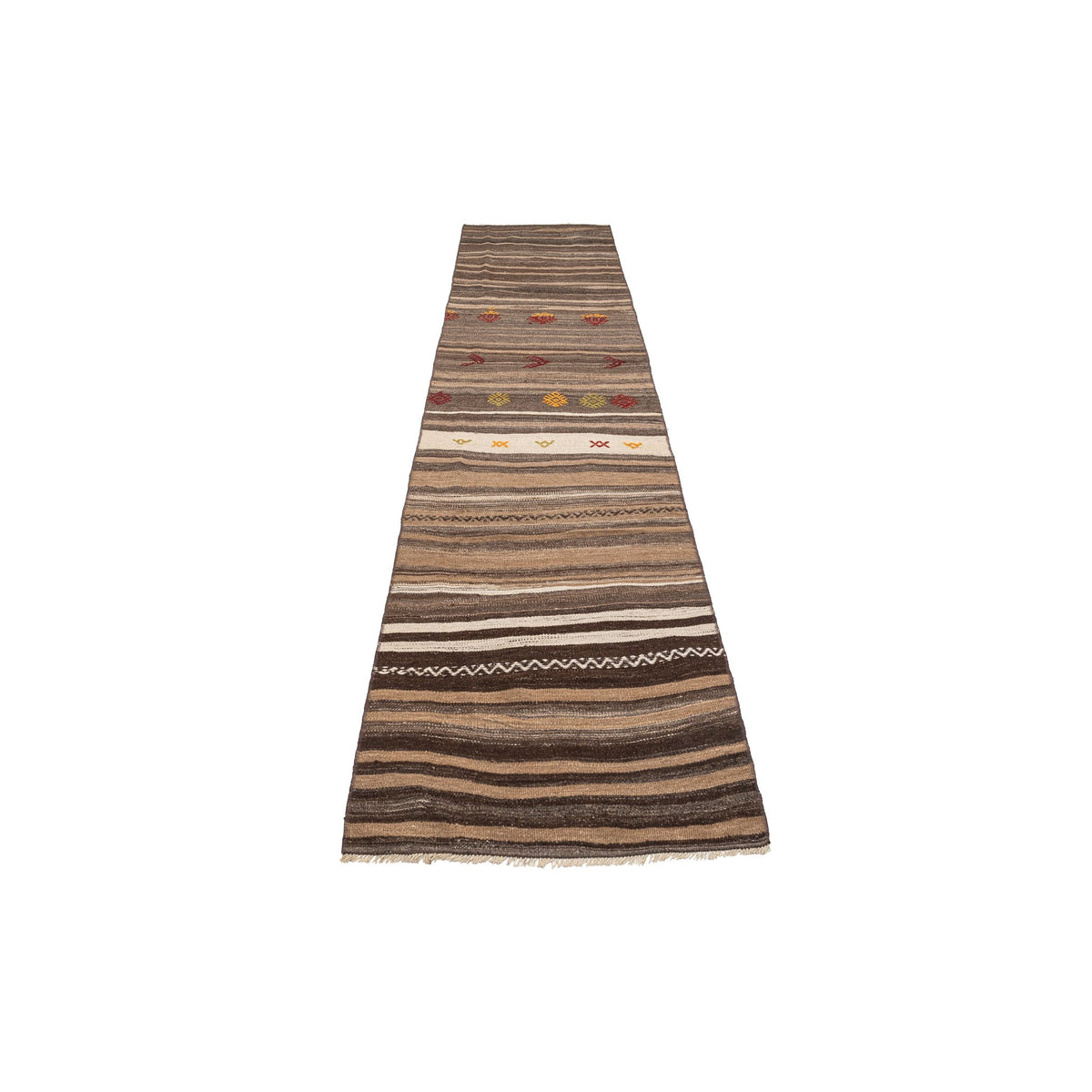 Authentic Neutral Striped Kilim Runner Rug