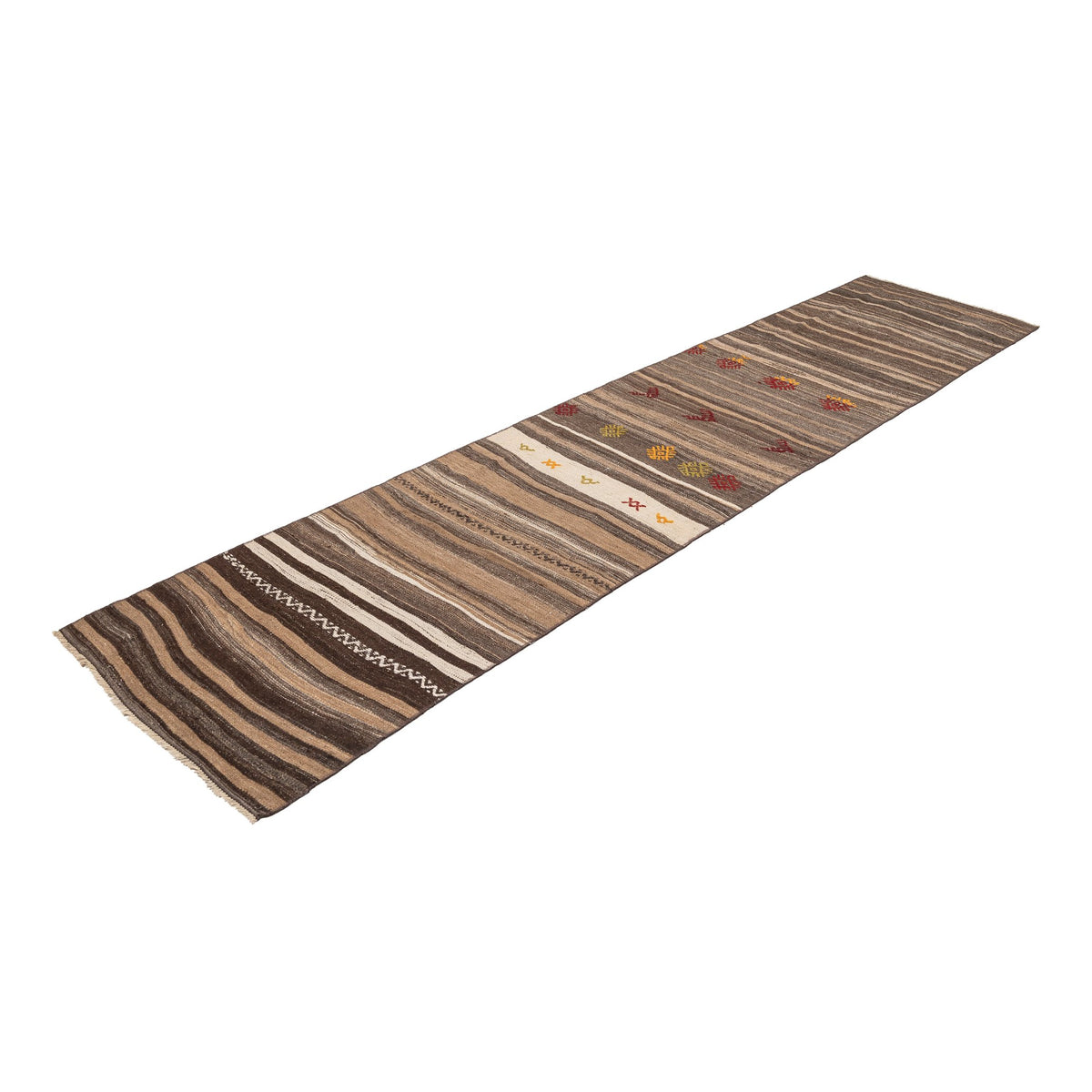 Authentic Neutral Striped Kilim Runner Rug