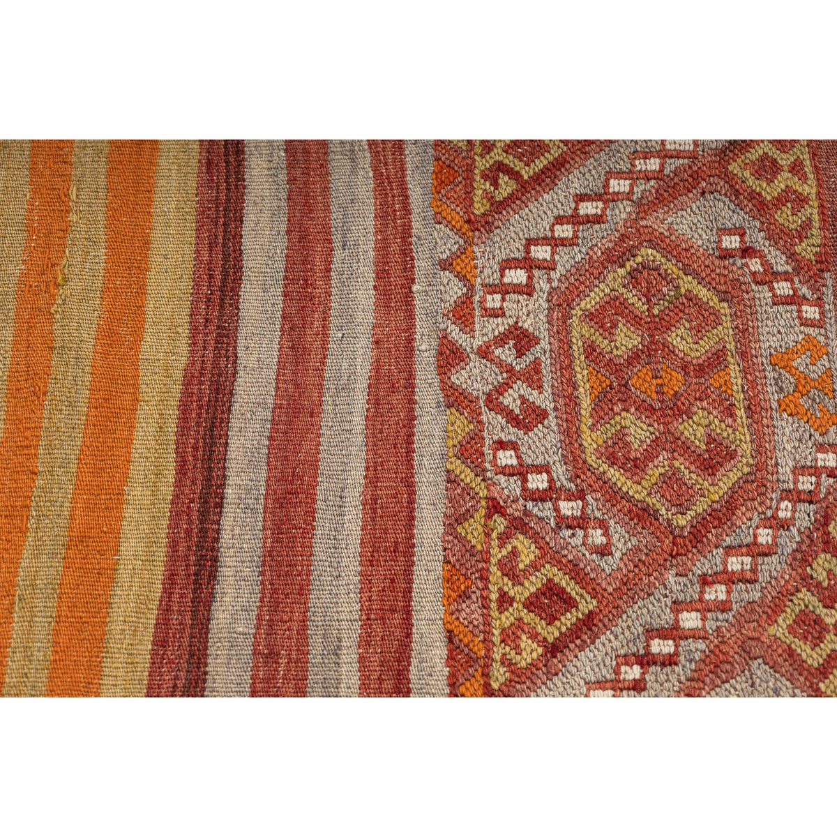 - (4'4'' x 4'6'') Striped Tribal Vintage Kilim Rug