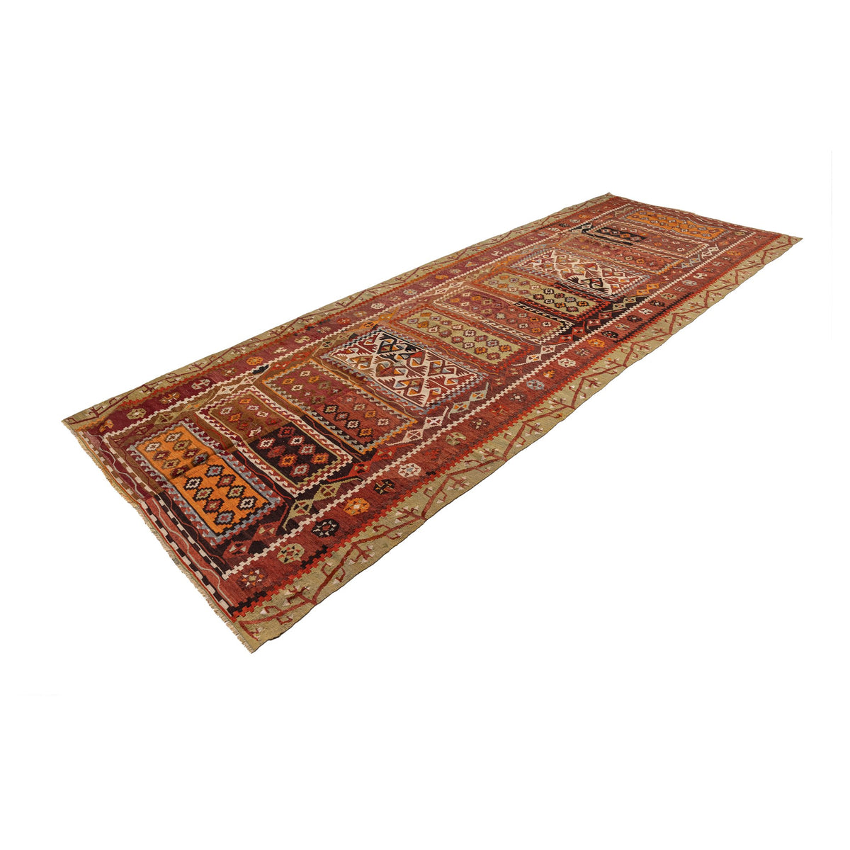 - (4'9'' x 12'8'') Handmade Tribal Vintage Kilim Runner