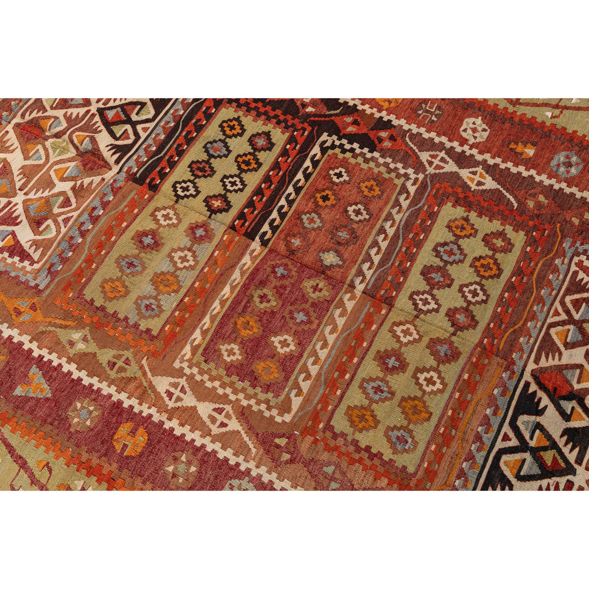 - (4'9'' x 12'8'') Handmade Tribal Vintage Kilim Runner