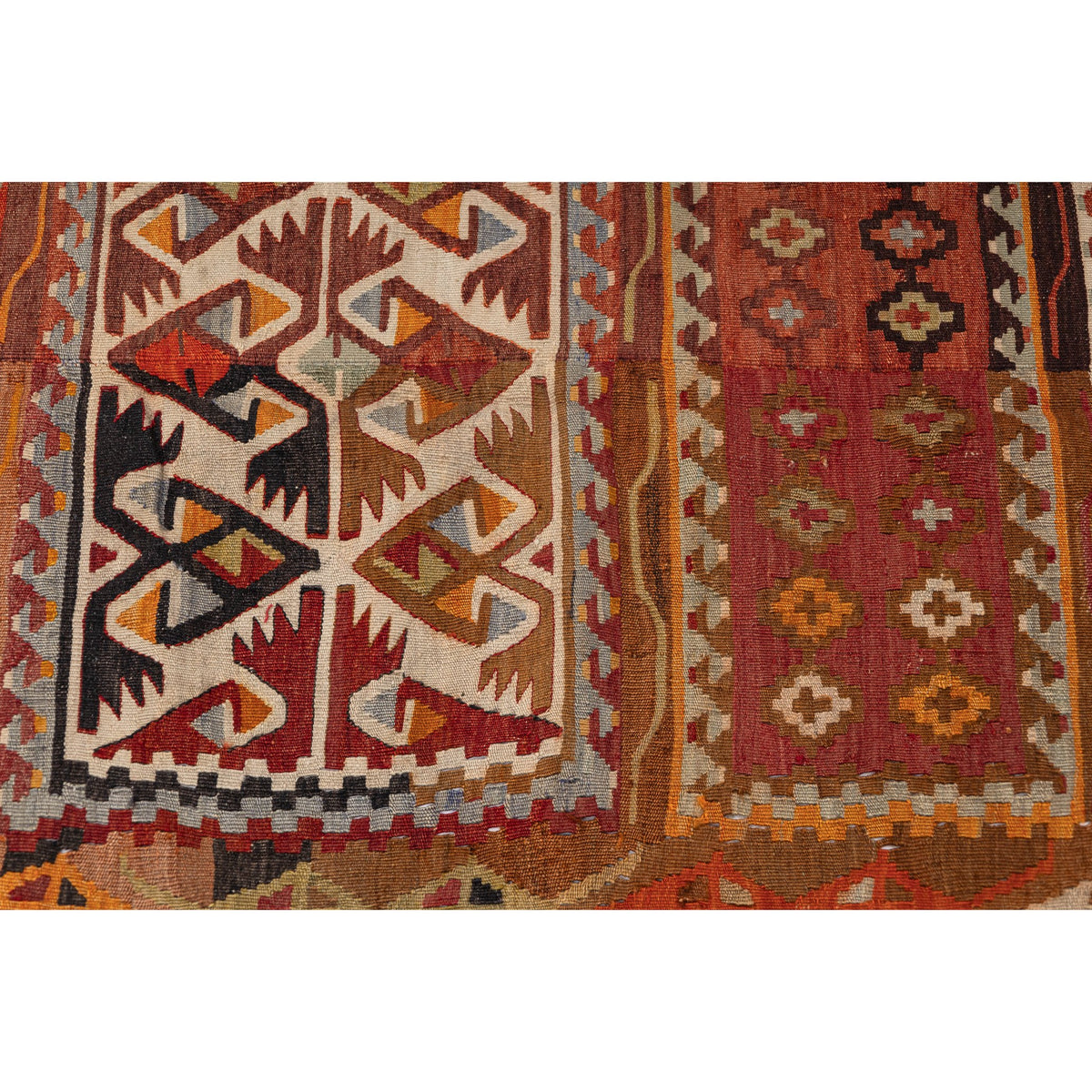 - (4'9'' x 12'8'') Handmade Tribal Vintage Kilim Runner