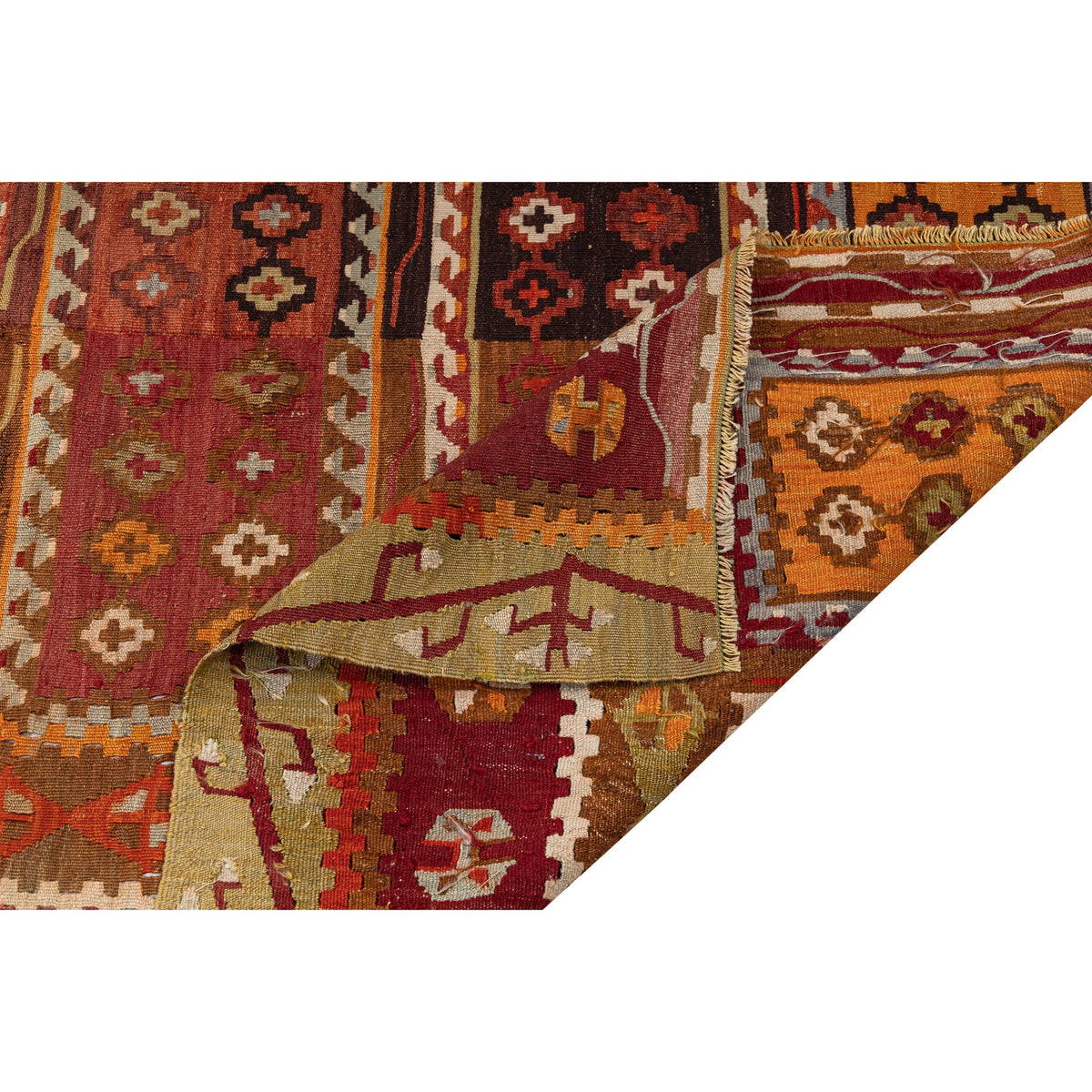 - (4'9'' x 12'8'') Handmade Tribal Vintage Kilim Runner