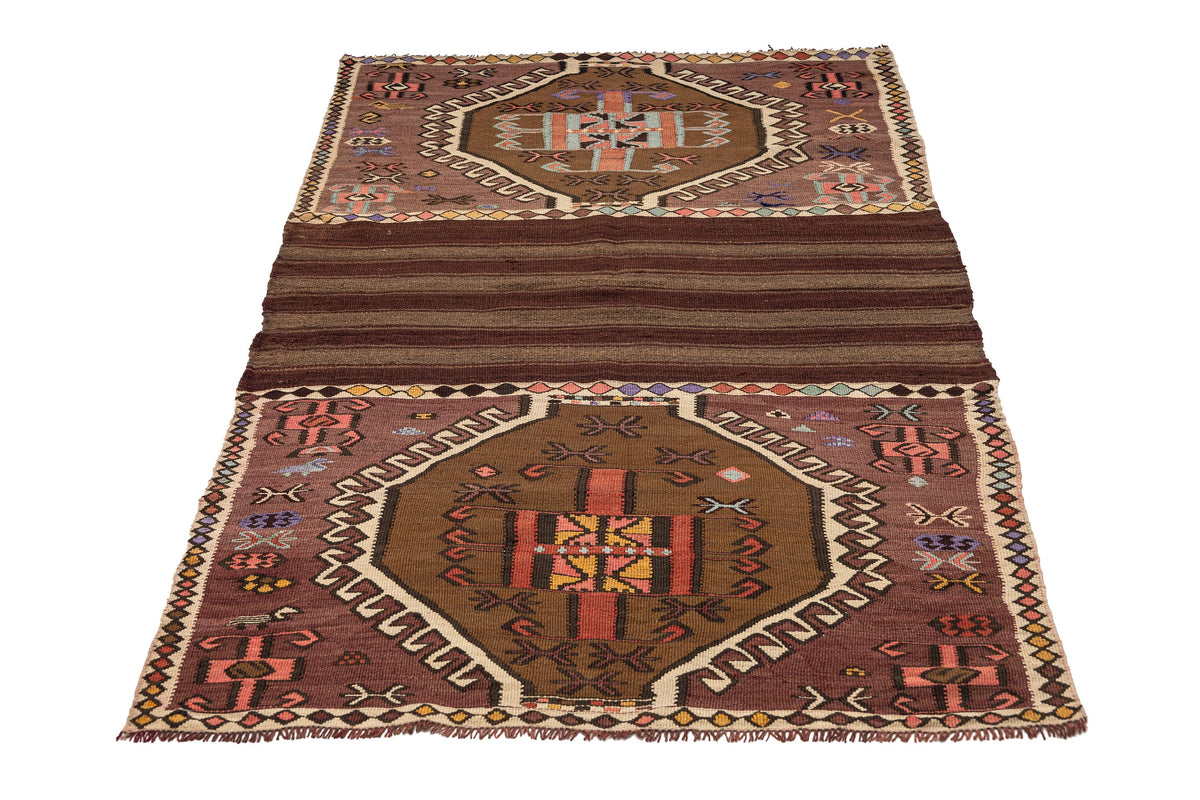 (3'6'' x 5'11'') Handwoven Neutral Ethnic Kilim Rug