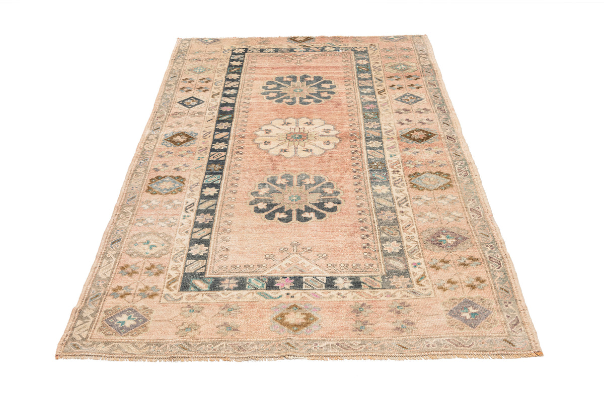 (3'10" x 6'9") Vintage Neutral Turkish Rug