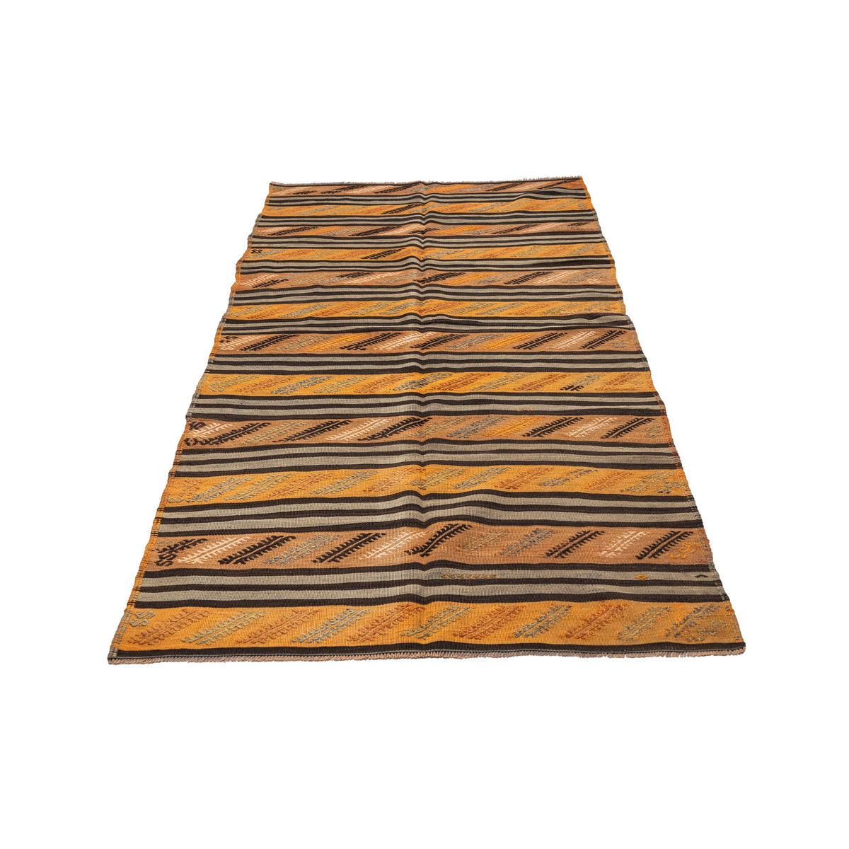 - (4'2'' x 9') Handmade Striped Vintage Kilim Runner