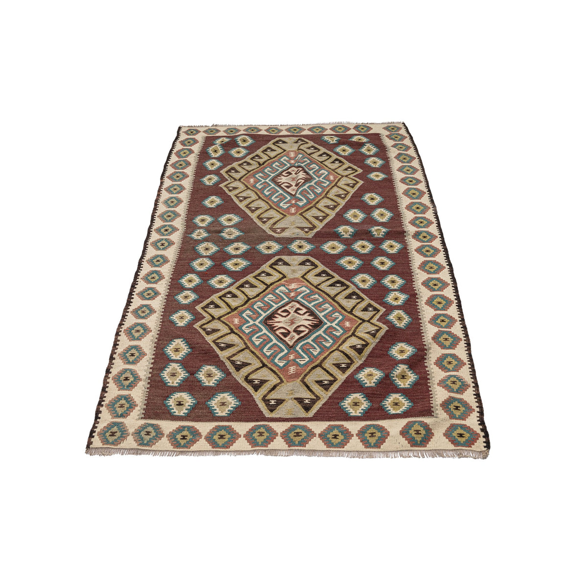 - (3'5'' x 6'5'') Handwoven Tribal Vintage Small Kilim Rug