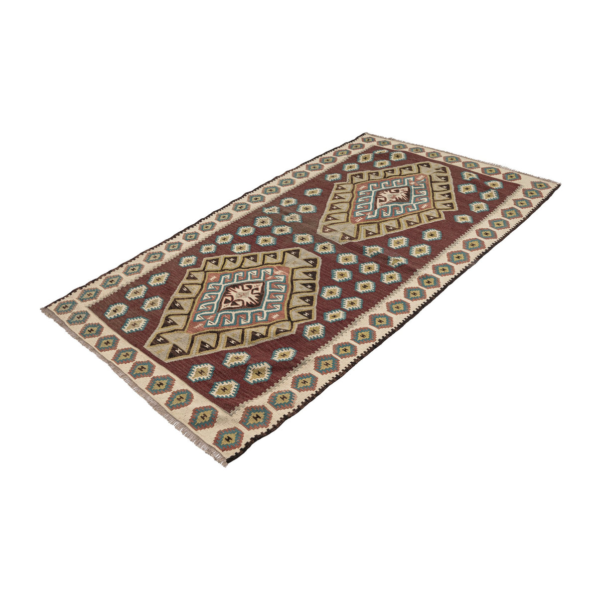 - (3'5'' x 6'5'') Handwoven Tribal Vintage Small Kilim Rug