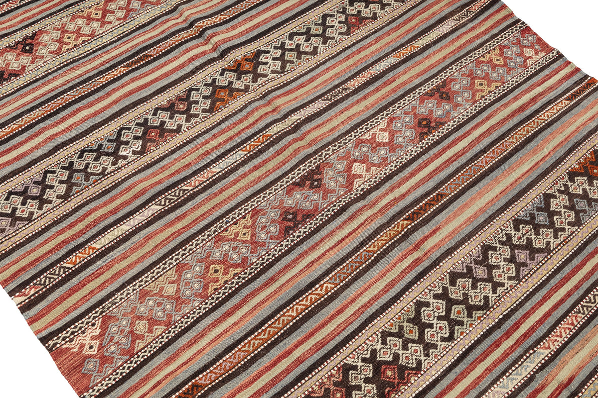 (5'1'' x 9') Authentic Vintage Kilim Striped Area Rug