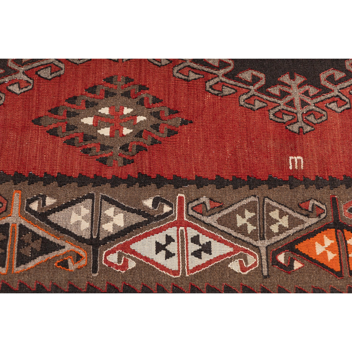 - (4'2'' x 12'4'') Handwoven Vintage Kilim Runner Rug