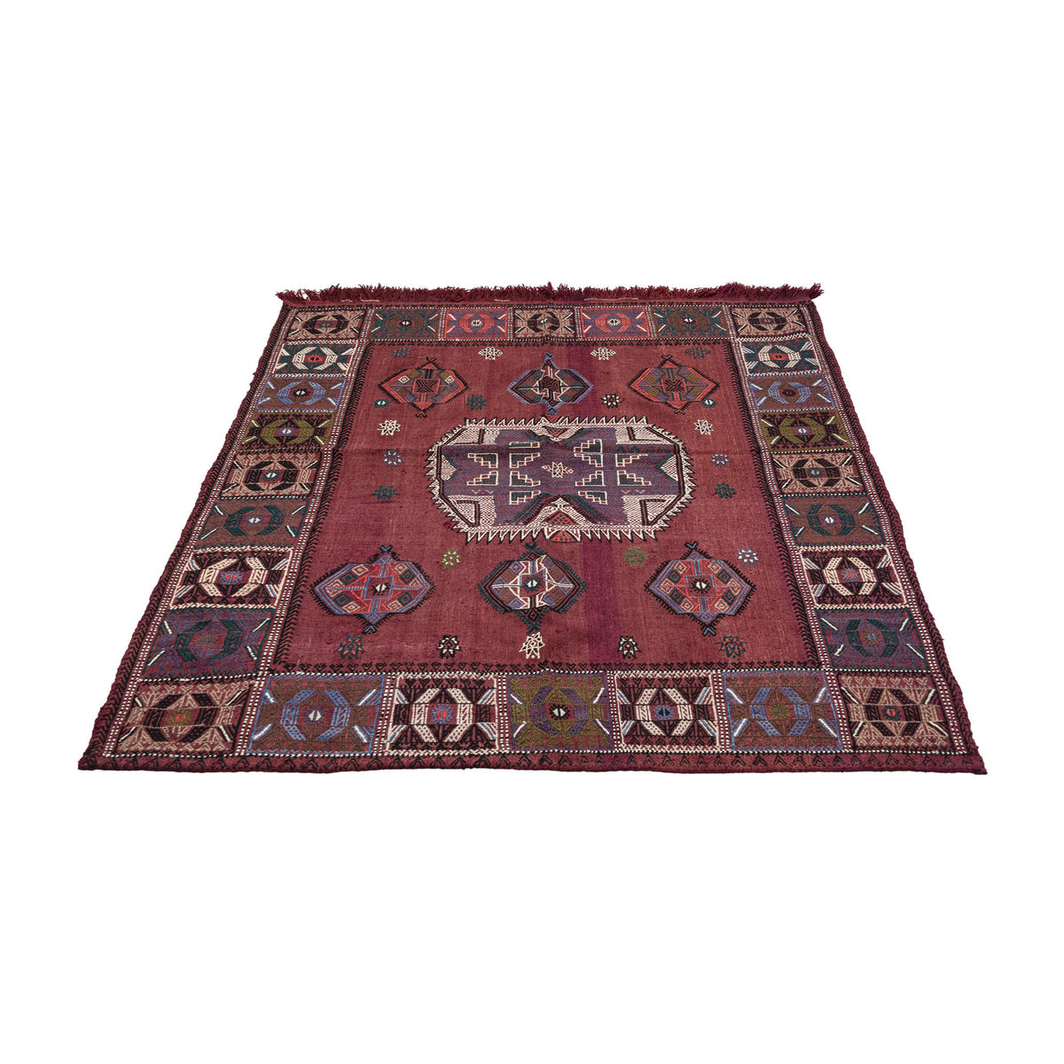 - (4'7'' x 5'7'') Handwoven Tribal Vintage Kilim Rug