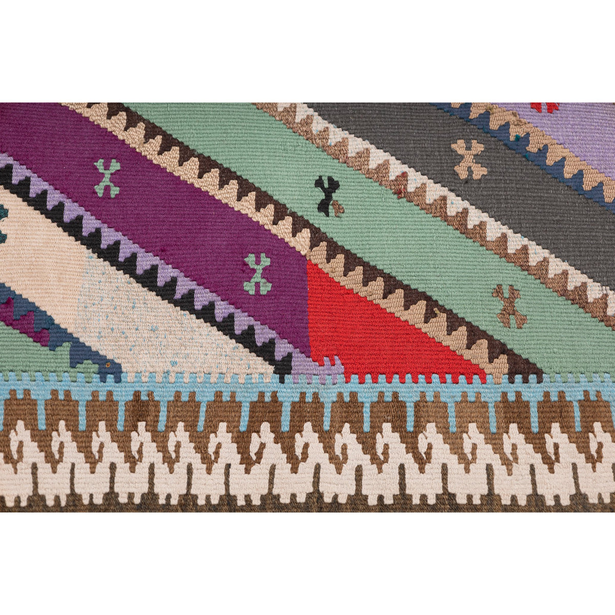 - (3'2'' x 11'9'') Handwoven Striped Vintage Kilim Runner Rug