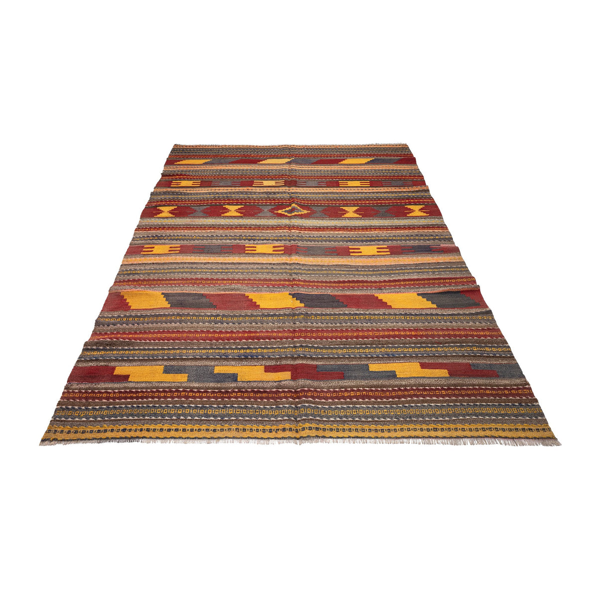 - (6'1'' x 9'3'') Handwoven Vintage Striped Kilim Rug