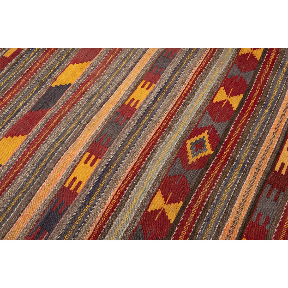 - (6'1'' x 9'3'') Handwoven Vintage Striped Kilim Rug