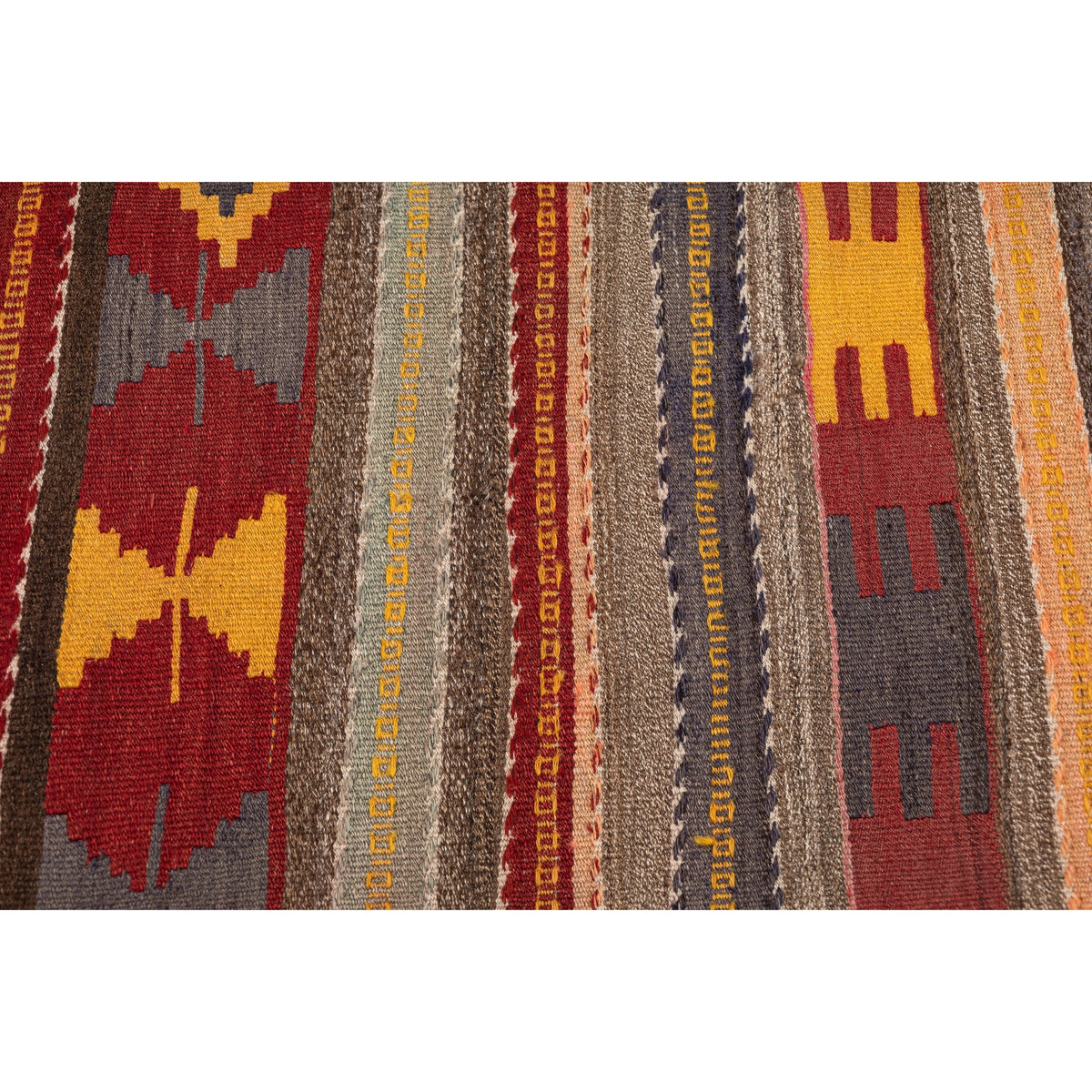 - (6'1'' x 9'3'') Handwoven Vintage Striped Kilim Rug