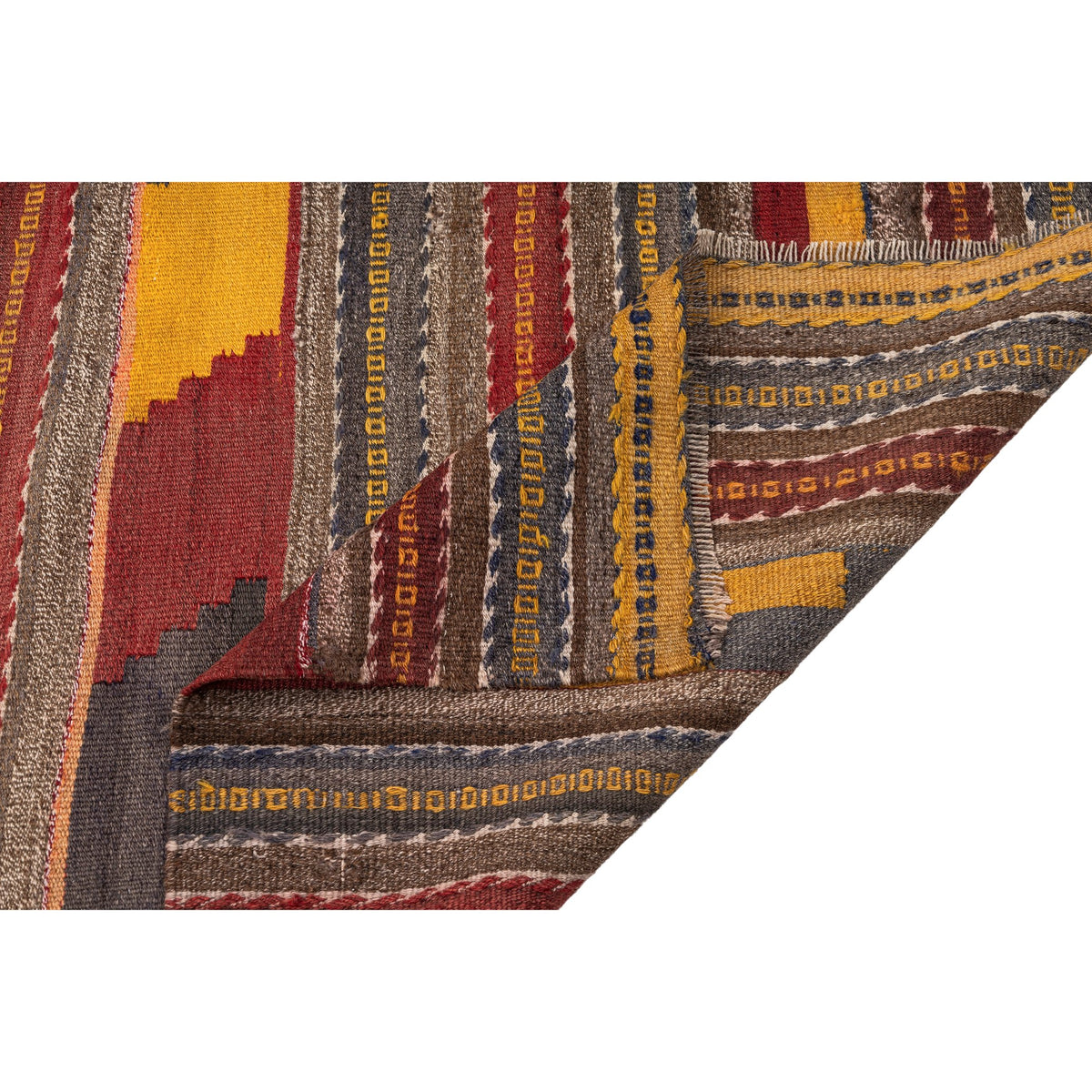 - (6'1'' x 9'3'') Handwoven Vintage Striped Kilim Rug