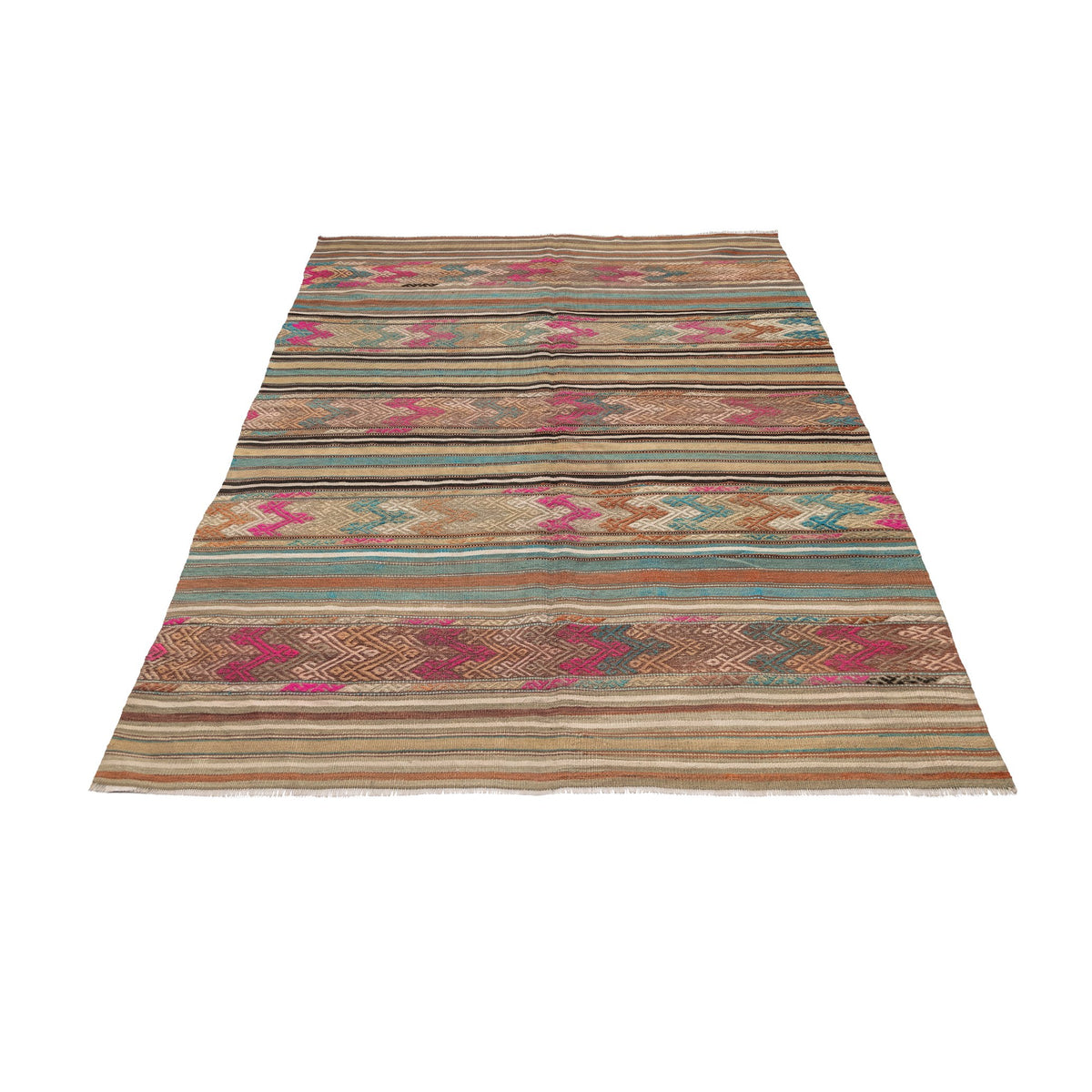 - (4'10'' x 7'5'') Handwoven Vintage Striped Kilim Rug