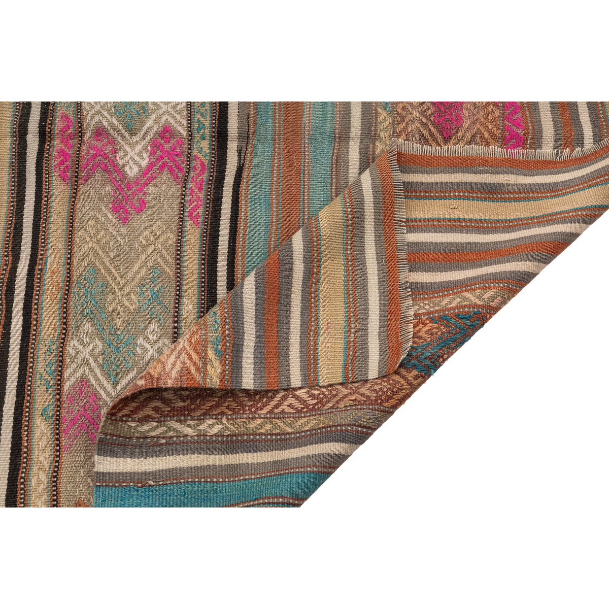 - (4'10'' x 7'5'') Handwoven Vintage Striped Kilim Rug