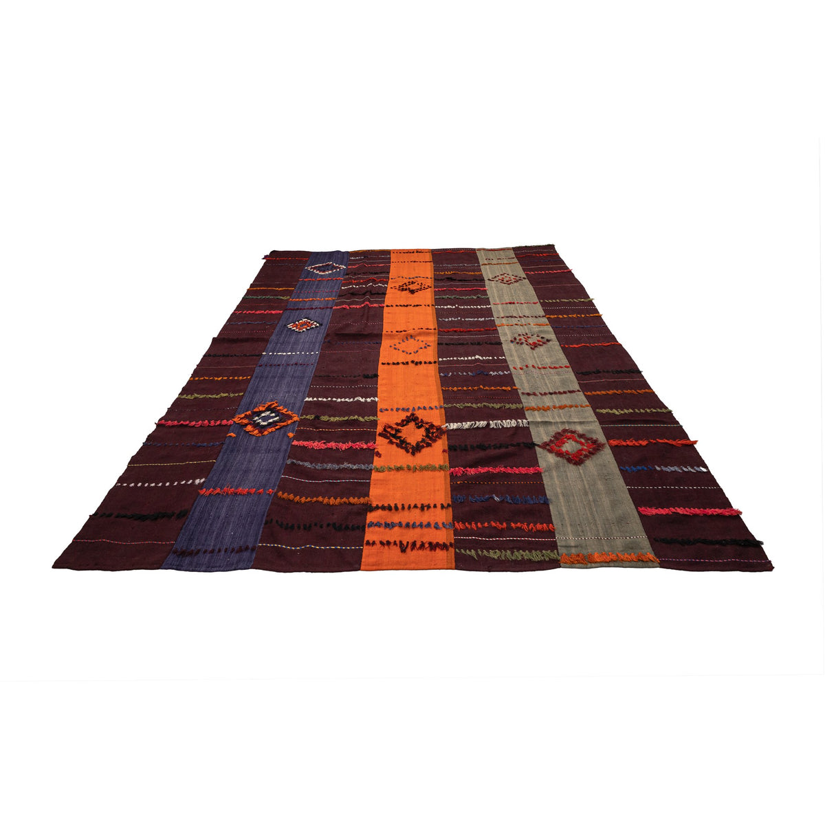 - (7'3'' x 10'8'') Handwoven Vintage Tribal Kilim Rug