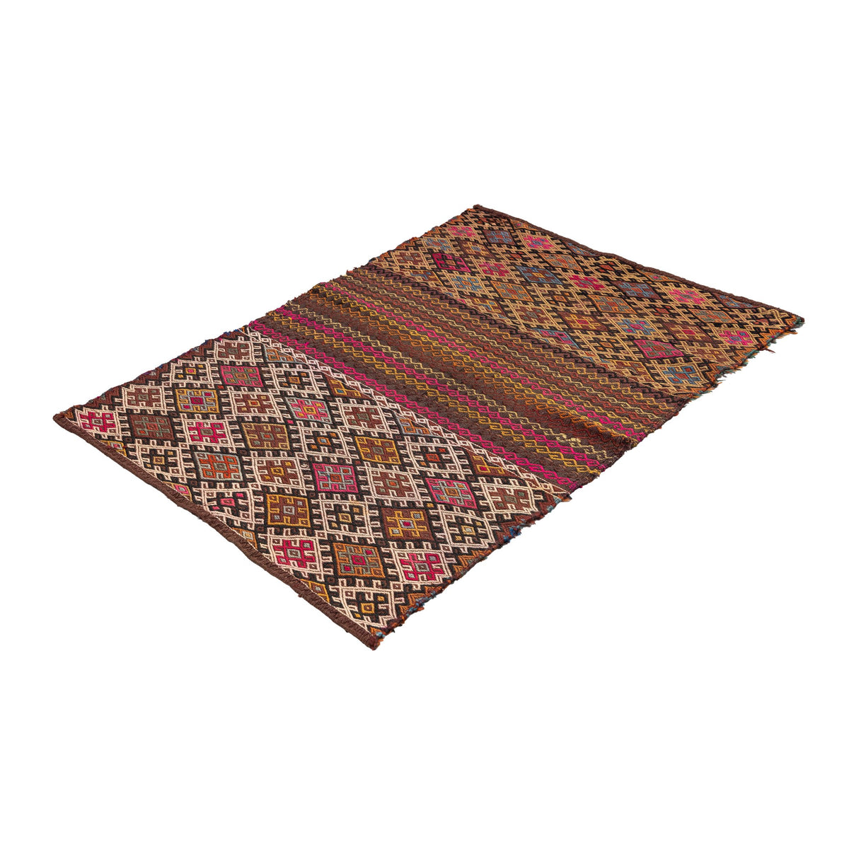 - (3'1'' x 4'3'') Handwoven Vintage Tribal Kilim Rug